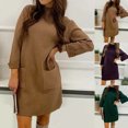 thumbnail image 1 of Gspmoly Robes d'Été, Mode pour Femmes Col Rond Décontracté Ample avec Poches Robe à Couleur Unie Longueur Poignet Robes de Soirée pour Femmes Liquidation, 1 of 6