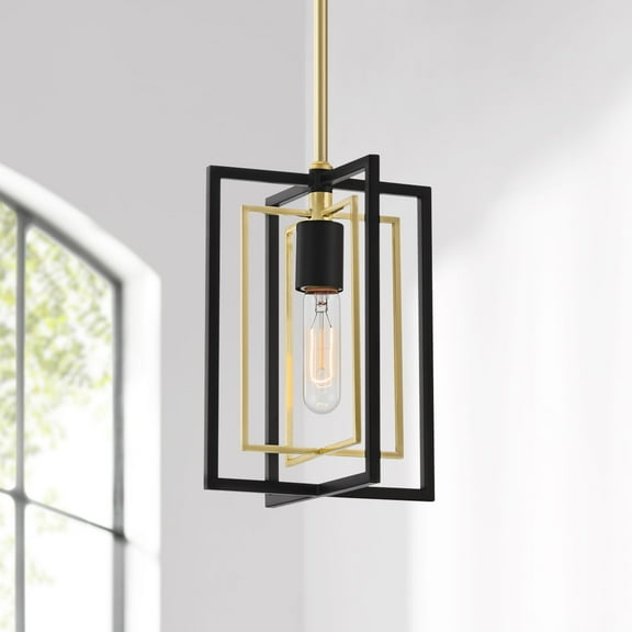 Possini Euro Design Nima Black Gold Mini Pendant Light 8" Wide Modern Open Rectangle Metal Fixture for Dining Room Kitchen Island