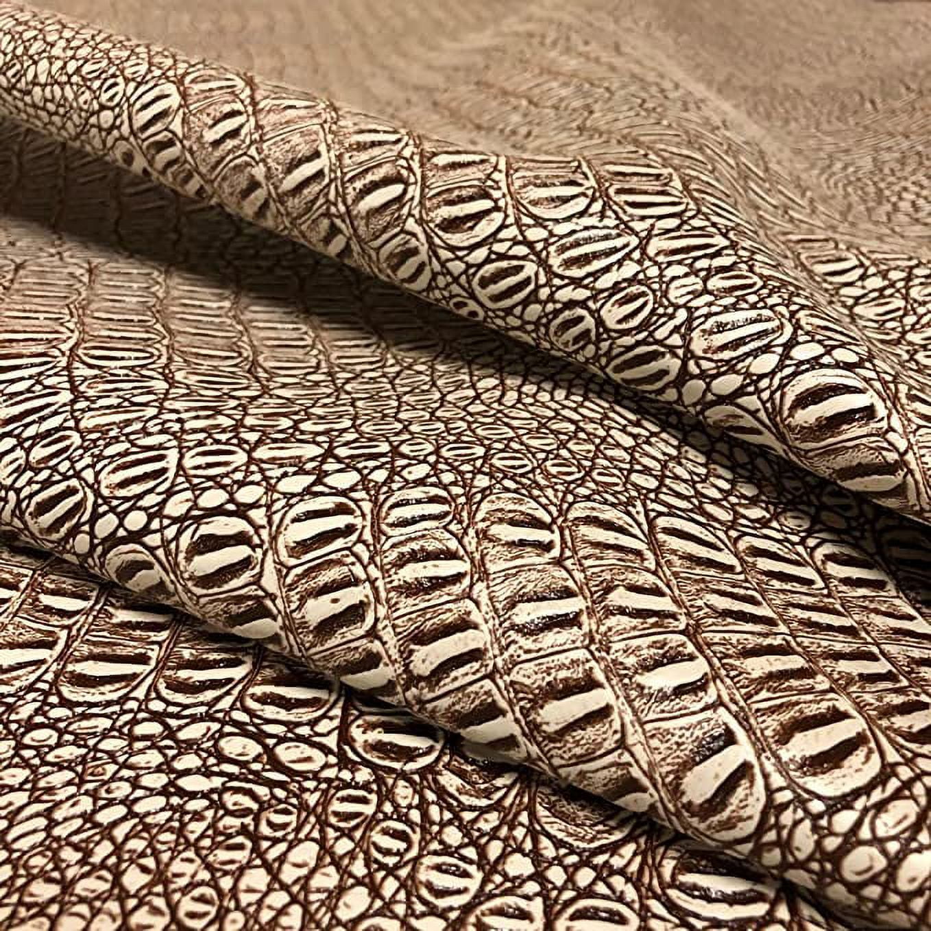 Gator Faux Leather, Soft Textured Crocodile Vinyl Fabric, Alligator Skin Embossed Upholstery And DIY Craft Pleather Sheets – Cut Continuously By The Yard (Brown Print)
