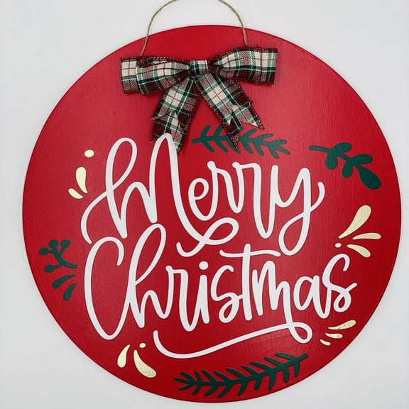 Timeless Desserts Merry Christmas Round Sign, 16 inch H, Red, Traditional, Wood, Indoor