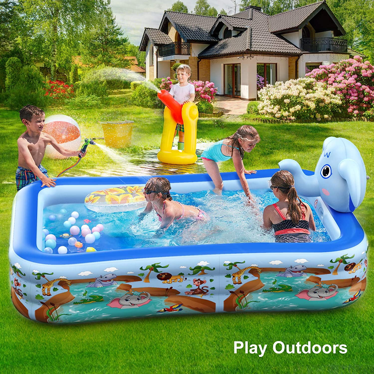 Kiddie Pools Full-Sized Inflatable Pools with Sprinkler Hamdol Inflatable Swimming Pools Outdoor Pools for Yard Water Party 99 X 72 X 22 Family Water Pools Blow up Pools for Adults Kids Toddlers 
