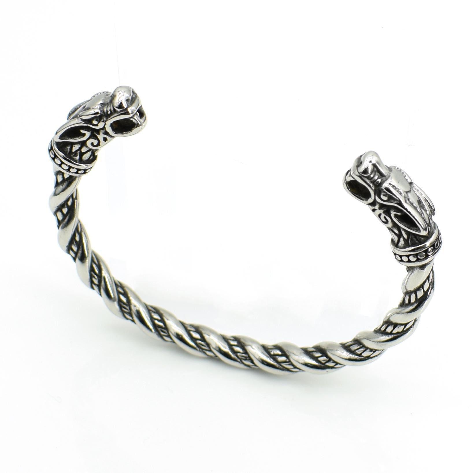 Norse Stainless Steel Cuff Viking Wolf Head Bracelet Bangle Medieval Celtic Men 