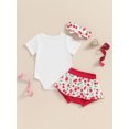 thumbnail image 3 of Suealasg Newborn Girls 3Pcs Summer Outfits Short Sleeve Cherry Print Romper + Ruffle Shorts + Headband Set 3 6 12 18 Months Baby Girls Clothes, 3 of 7