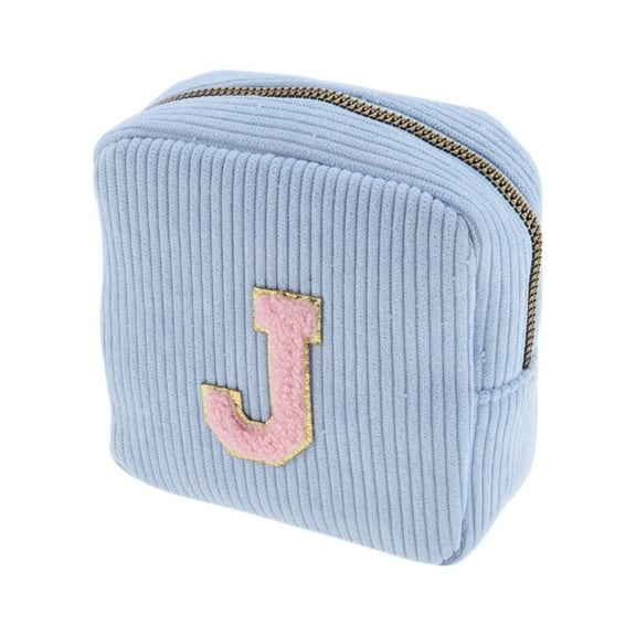 Unique Bargains 1 Pc Letter J Pattern Makeup Bag for Travel Blue Corduroy