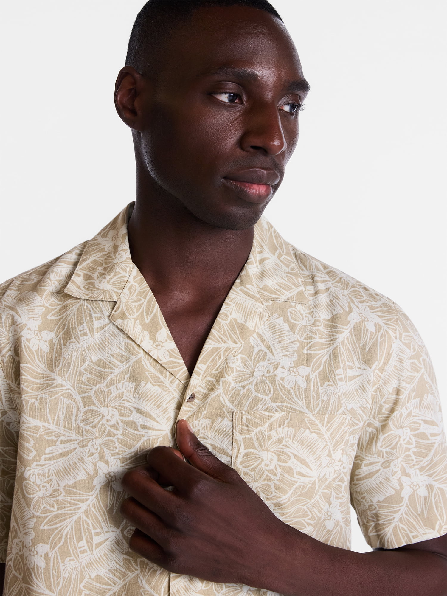 George Men's Linen Blend Camp Shirt with Short Sleeves, Sizes S-3XL