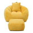 thumbnail image 3 of Giant Bean Bag Chair with Footstool, Oversized Faux Fur Shell-Shaped Sofa for Adults and Kids, Pre-Filled Foam Accent Chair for Gaming, Reading, Living Room and Bedroom, Yellow, 3 of 7