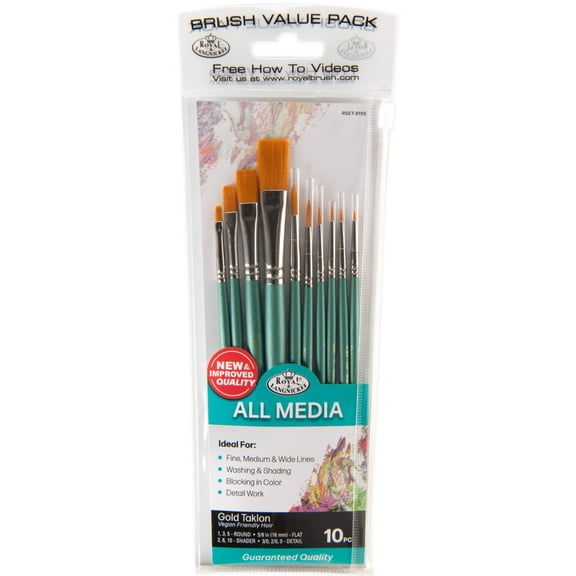Royal & Langnickel - Assorted  Shape Gold Taklon Art Brushes 10 piece