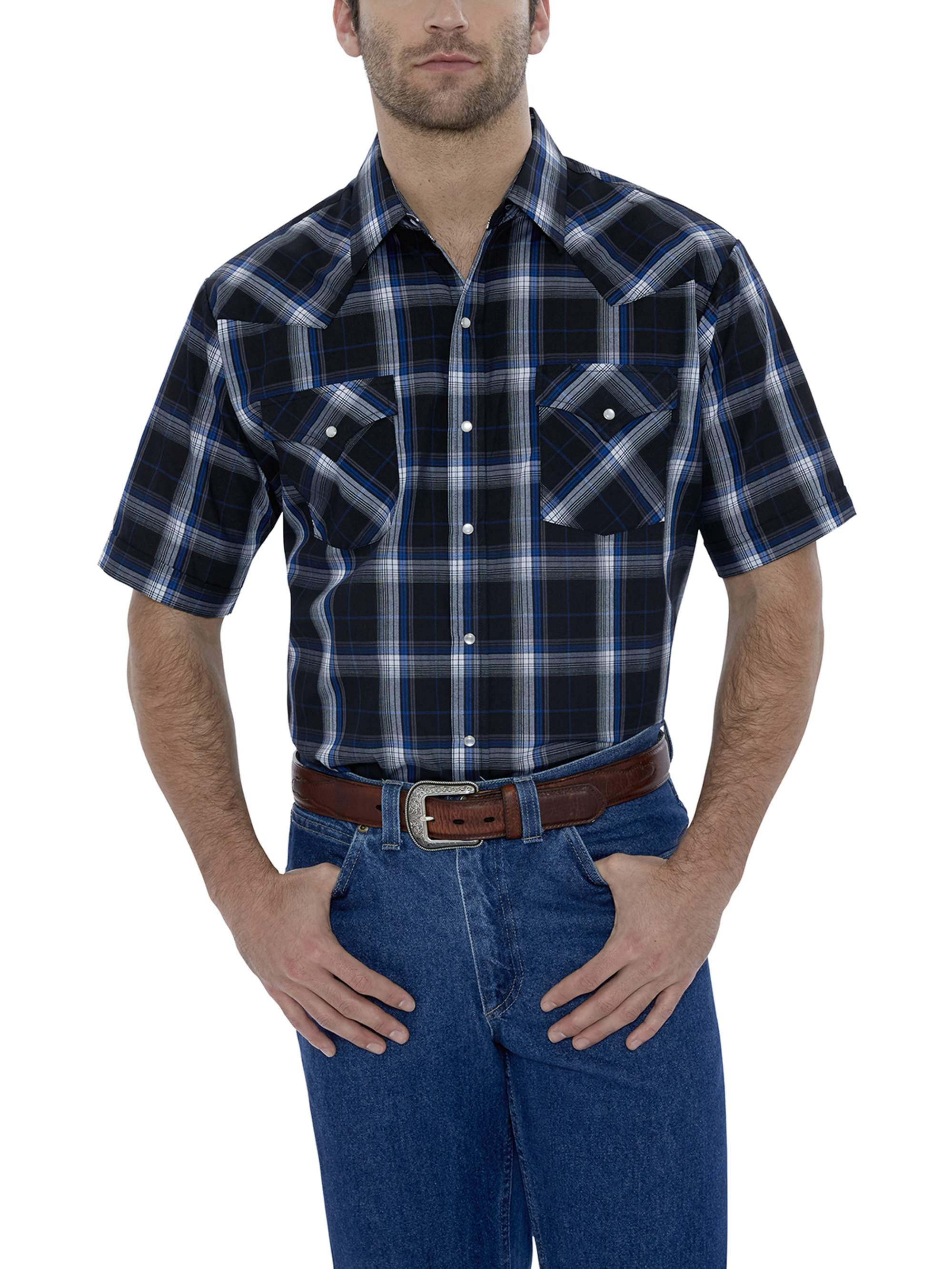 Ely Cattleman Men's Short Sleeve Classic Plaid Shirt - Walmart.com