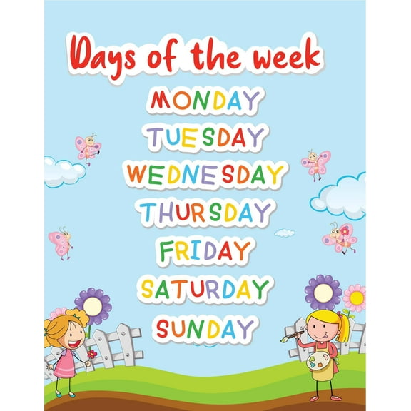 Days of the Week Educational Poster for Classroom Wall Charts poster  for Toddlers Learning Posters for Preschoolers Kindergarten Classroom