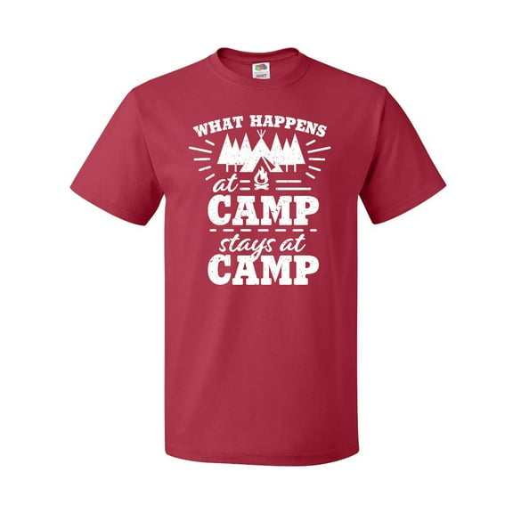 Inktastic What Happens at Camp Stays at Camp with Tent and Woods T-Shirt