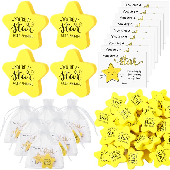 50 juegos de gomas de borrar con forma de estrella para regalo navideño