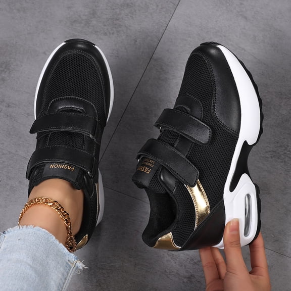 NexTorq Athletic Shoes Women, Womens Shoes Casual, Women's Fashionable Sneaker - Thick-Soled Round-Toe Casual Shoes - Comfortable and Soft - Suitable for All Seasons and Work Attire, Black, 5.5
