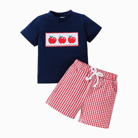 mgoYE Back to School Toddler Baby Boy Outfit 12 18 24 Months 2T 3T 4T Embroidery T Shirt and Shorts Set First Day of Preschool Kindergarten Clothes(Dark Blue,18-24 Months)