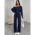 thumbnail image 6 of Women Off Shoulder Long Sleeve Wide Leg Jumpsuit Casual Daily Going Out Outfit, 6 of 6