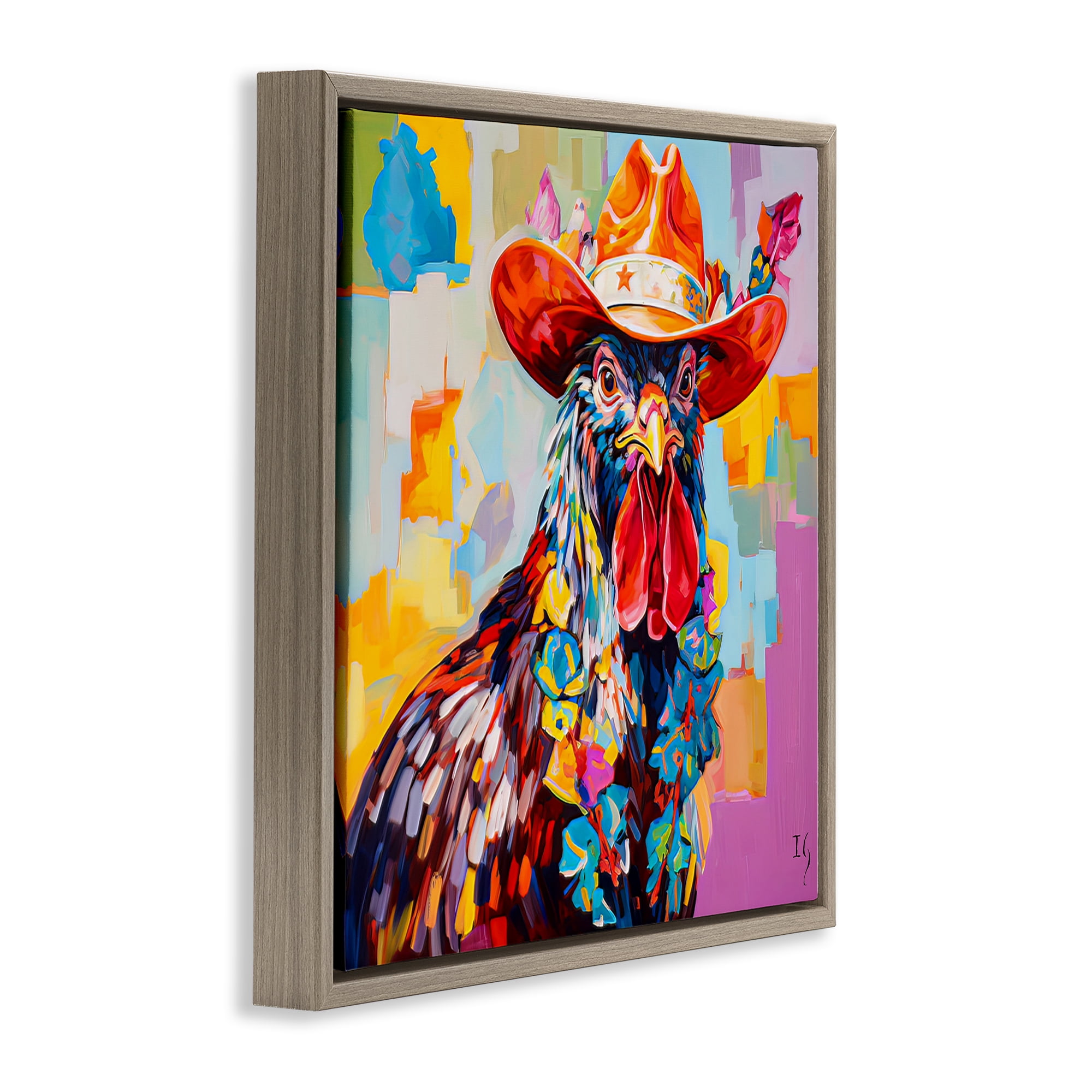 Stupell Industries Modern Cowboy Rooster Animals & Insects Painting Brown Floater Framed Canvas Art Print Wall Art, 18 x 18