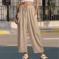 thumbnail image 4 of Ankishi Cotton Linen Pants Women Elastic Waist Summer Palazzo Pants Drawstring Vacation Trousers with Pocket for Daily Wear, 4 of 7