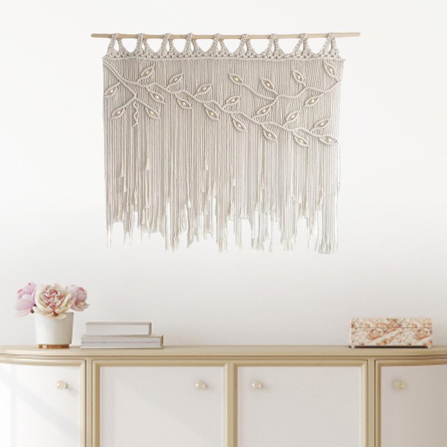 Decoración de pared de macramé, cortina de macramé para colgar en la pared, artesanía bohemia, tapiz tejido ancho, fondo para ventana, puerta, telón