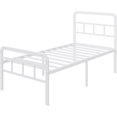 thumbnail image 1 of Base de Cama Individual con Cabecero y Piecero, Base Individual de Metal con Listones Resistente, Espacio de Almacenamiento Debajo de la Cama, sin Ruido, Blanco, 1 of 4