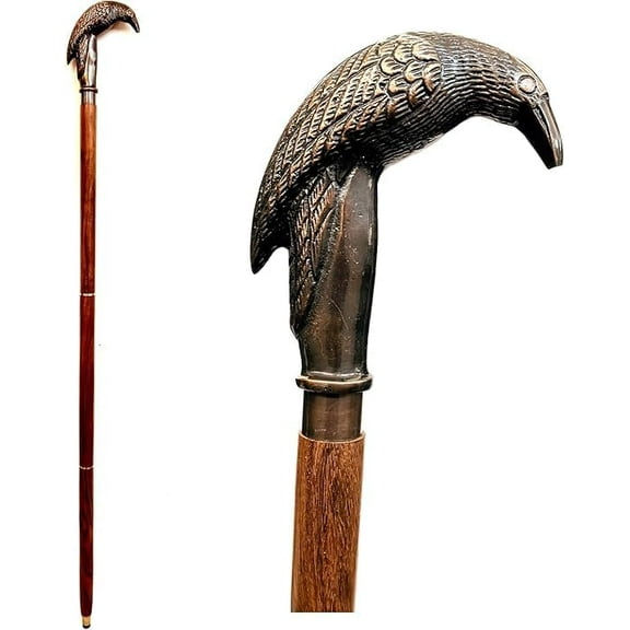 "Handmade Wooden Walking Cane | Stylish Black Brass Handle Cane for Men & Women, 35 Inches"