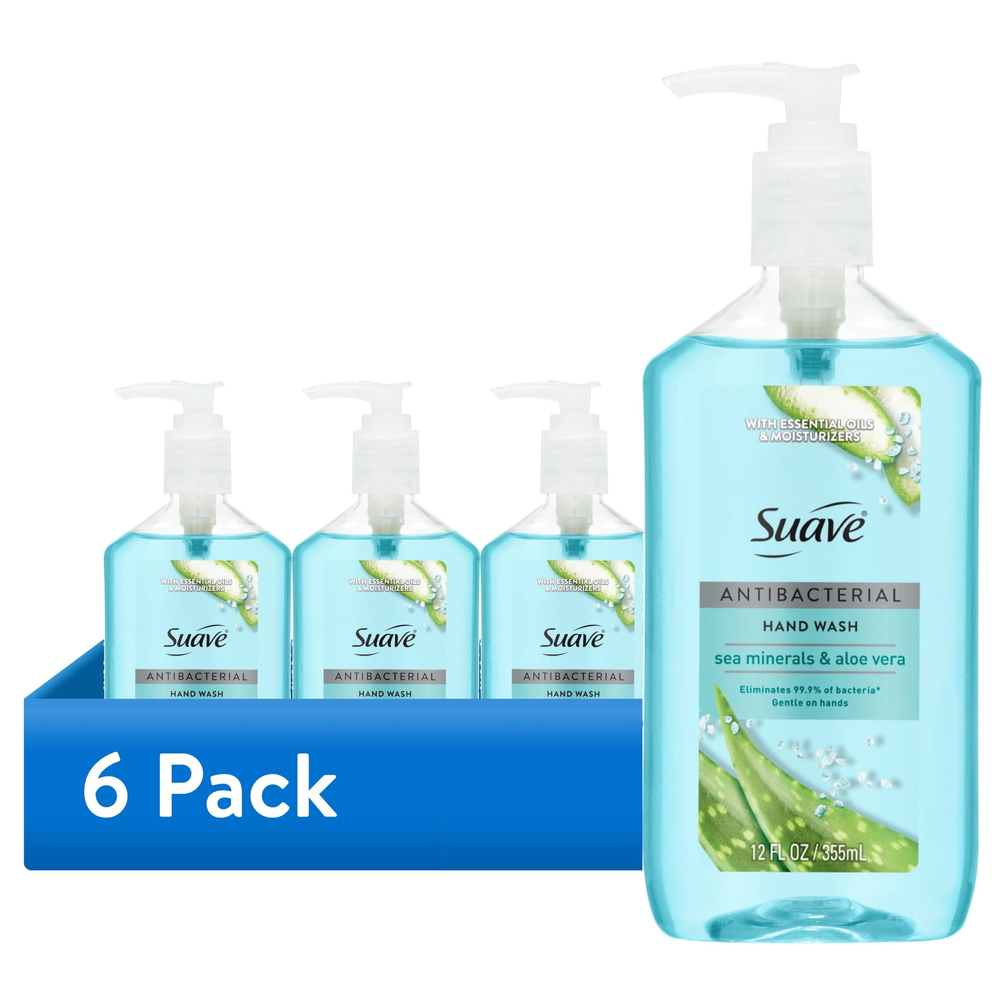 (6 pack) Suave Antibacterial Hand Wash Soap, Kills 99.9% of Bacteria, Sea Minerals & Aloe Vera, 12 fl oz