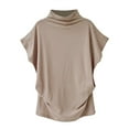 thumbnail image 2 of FNNMNNR Aviva Women Turtleneck Short Sleeve Cotton Solid Casual Blouse Top T Shirt Plus Kh/L, 2 of 3