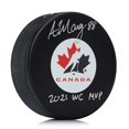 thumbnail image 1 of Andrew Mangiapane Signe Rondelle de Hockey d'Équipe Canada avec Note du MVP du CM 2021, 1 of 1