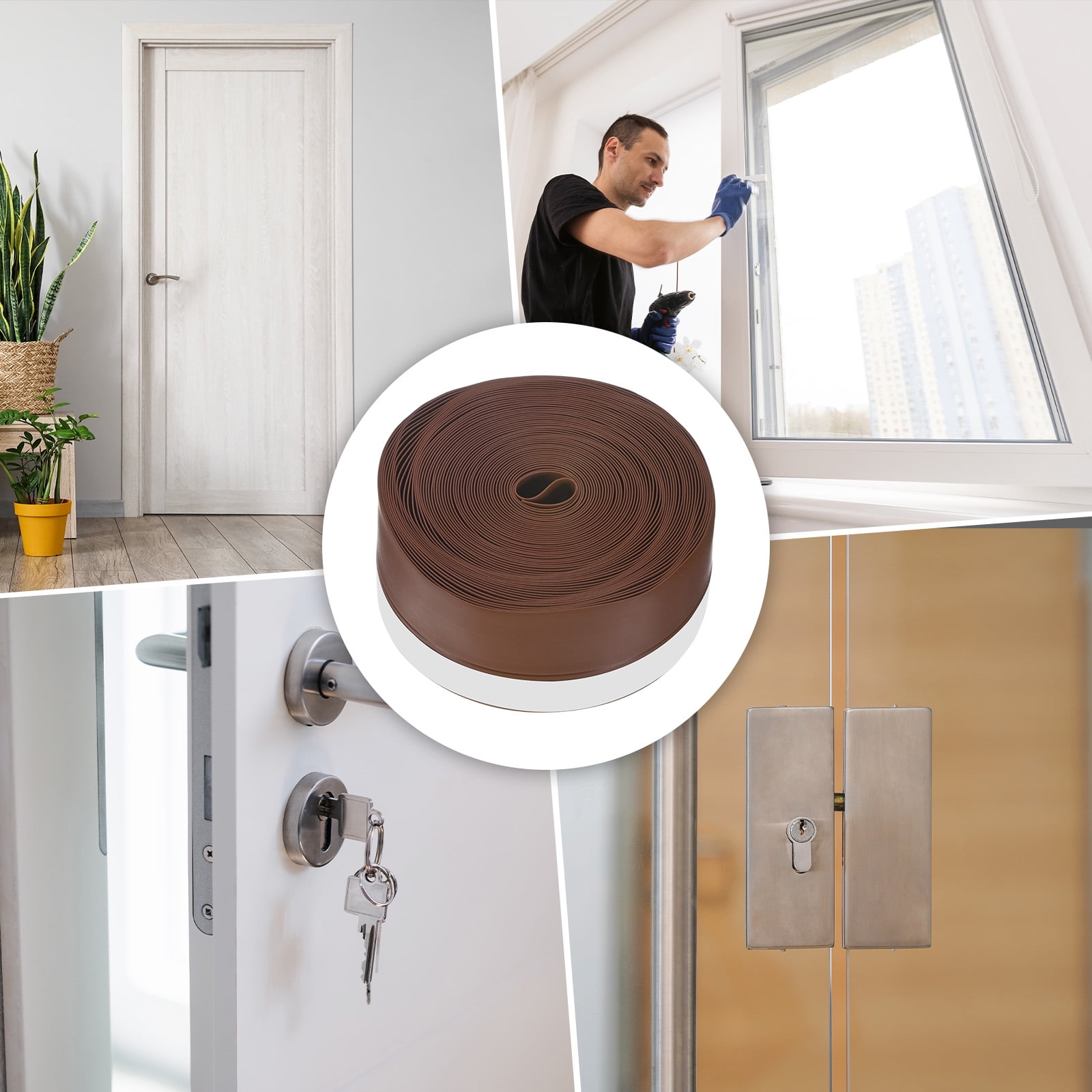 Uxcell Weather Stripping Door Seal Strip, 1.77 Inch(45mm) Silicone 49 FT Door Draft Stopper, Sealing Sticker Tape [Brown]