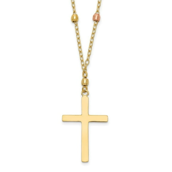 Auriga Fine Jewelry 14K Tri-Color Gold Beaded Cross Necklace 18inch for Women