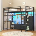 thumbnail image 4 of Twin Size Loft Bed with Desk and 6 Storage Drawers and LED Lights, Metal Loft Bed Frame with Charging Station & Open Shelf & Large Pegboard & Stairs & Full-Length Guardrail, Black, 4 of 11