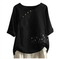 thumbnail image 2 of ClodeEU Women's Linen Blend Printed Short Sleeve Top ,Casual Loose Button Blouse Black,Womens Plus XL, 2 of 3