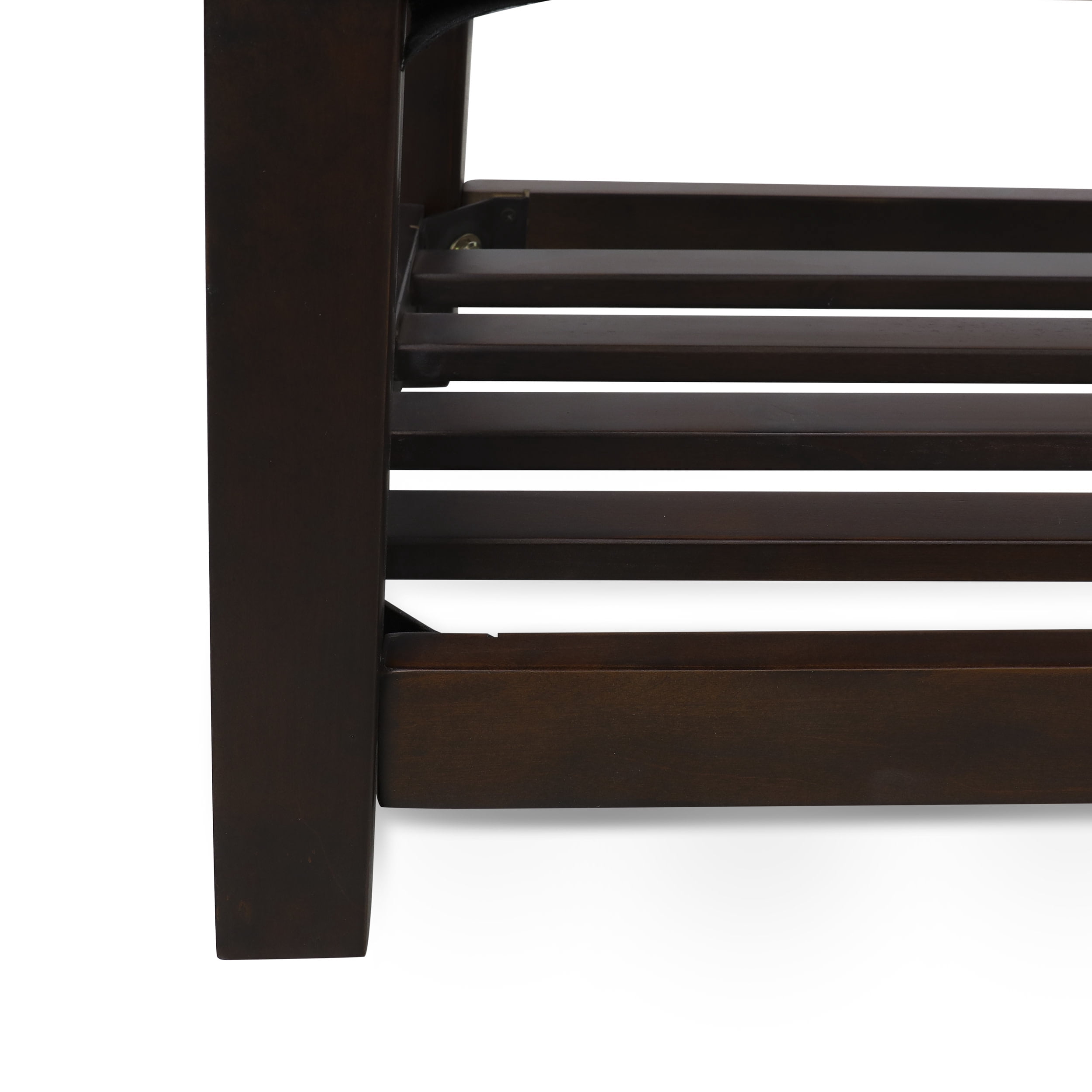 Noble House Wichita Faux Leather Button Tufted Bench with Shelf, Cognac Brown and Dark Walnut