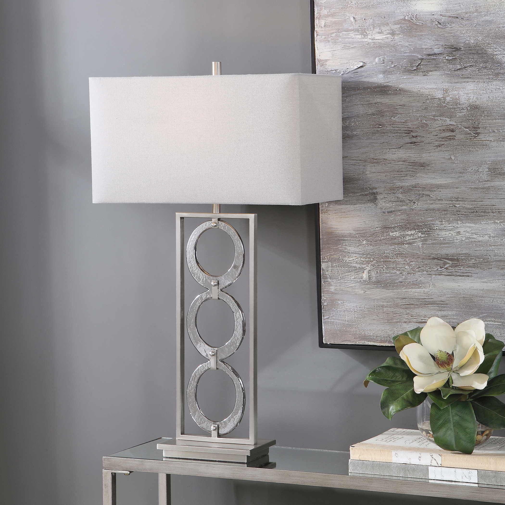 31.75" Modern Table Lamp with Gray Rectangle Drum Shade - Walmart.com