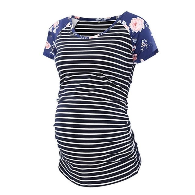 Jchiup Chemises de Maternité à Manches Courtes Froncées pour Femmes T-Shirt Floral