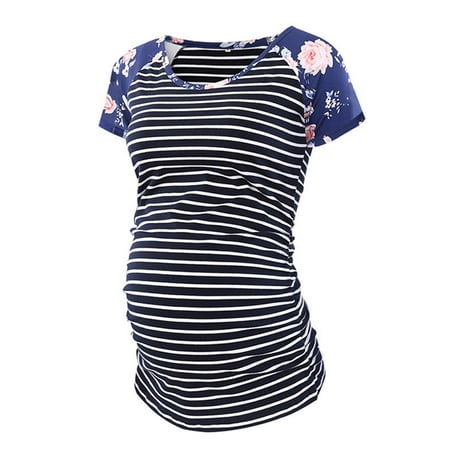 

CSformom Women s Short Sleeve Ruched Maternity Shirts Floral T Shirt Top