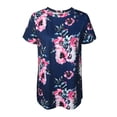 thumbnail image 3 of QELUSQELUS Women T-Shirt Short Sleeve Round Neck Loose Floral Daytime Blouse, 3 of 4