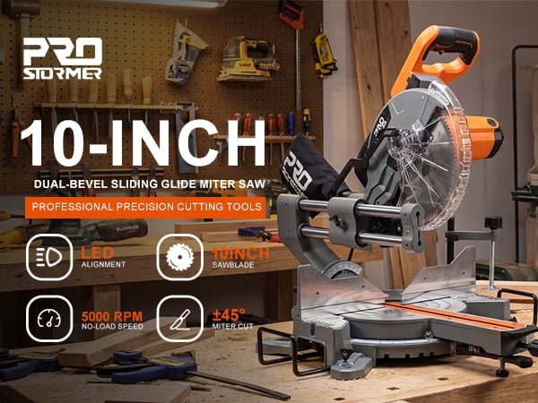 PRO 10-Inch Double Bevel Compound Oblique Saw, 5000RPM, 15A Power Miter Saw, with Compact Track System, LED Shadow Line and Expansion Table