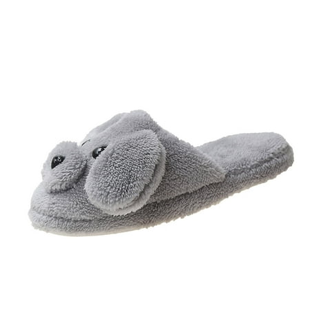 

Women Walking Shoes Fashion Autumn And Winter Women Slippers Flat Non Slip Plush Warm Comfortable Cute Cartoon Dog Shape slipper for Women cotton Grey