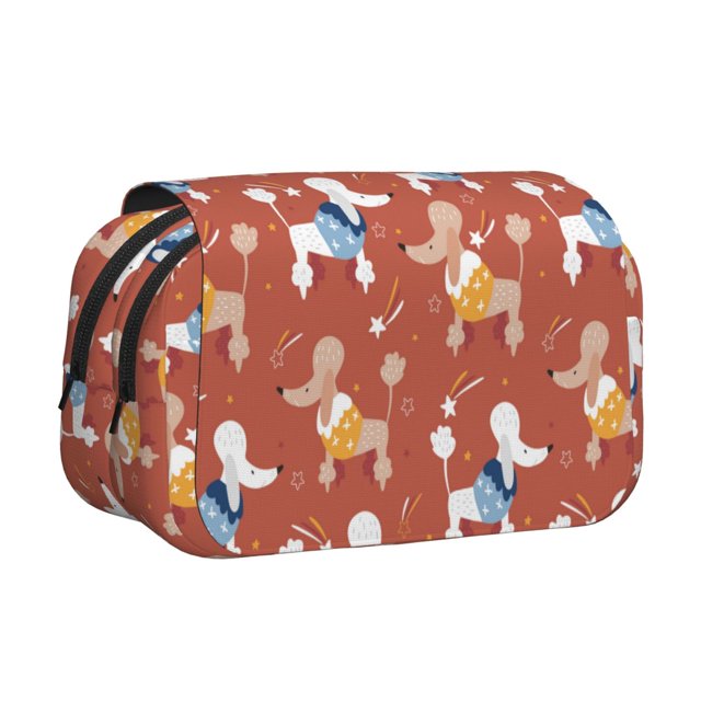 Disketp Cute Poodle Dog Estuche de Lápices de Doble Capa con Tapa Abatible y Cremallera, Organizador Escolar para Adolescentes y Adultos