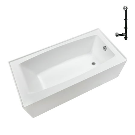 Streamline NAL-5540-CH 66 in. x 32 in. Acrylic Right-Hand Drain Alcove Bathtub in Glossy White With External Drain in Polished Chrome