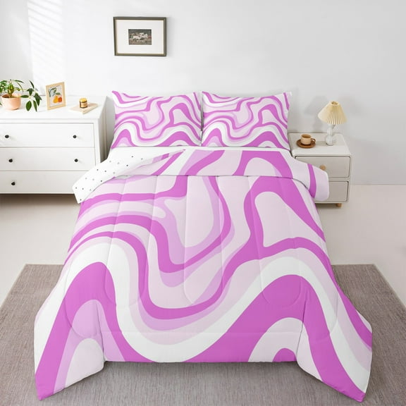 jejeloiu Modern Geometric Desgin Bedding Comforter Set,Minimalist Stripes Lines Twin Comforter Sets,Pink White Bedding Set For Teens,Luxury Bedroom Decor Reversible,2-Piece