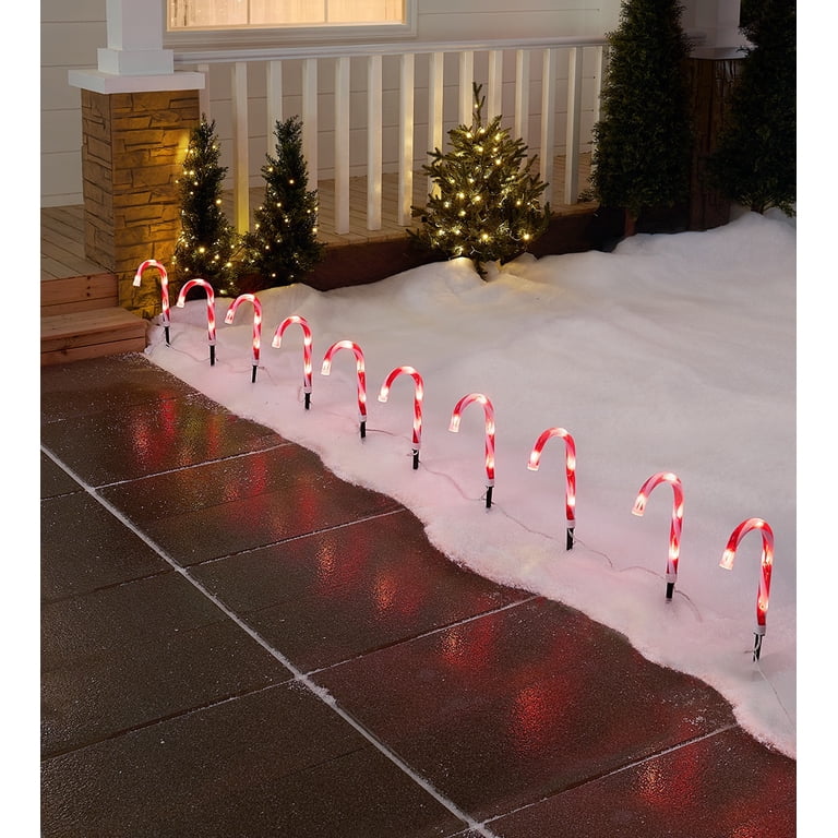 Indoor/Outdoor LED Light-Up Christmas Candy Cane Lawn Stakes, Red