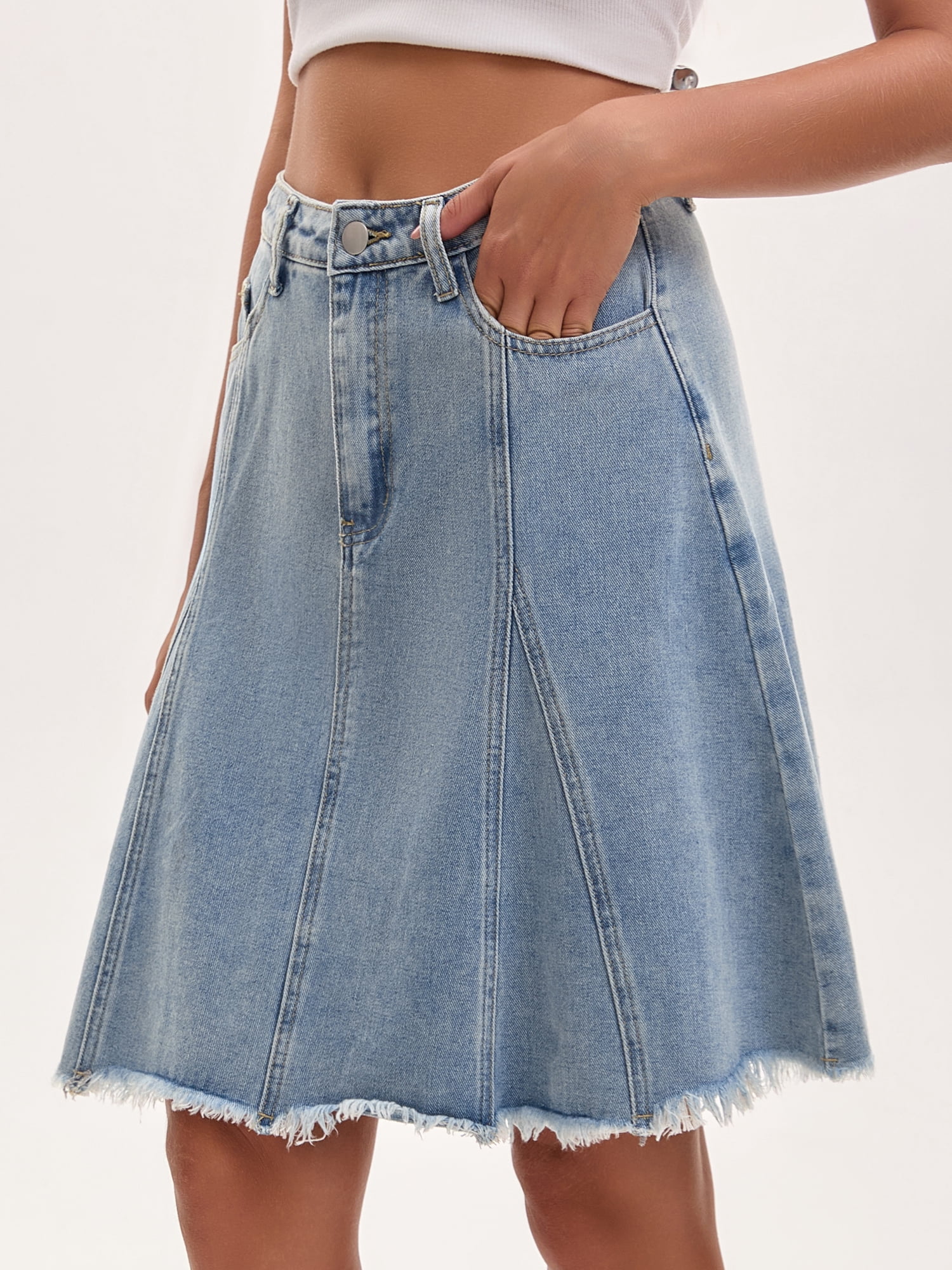 DARING DIVA Women's Denim A Line Flared Raw Hem Jean Skirts XX-Large Light Gary Blue
