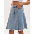 thumbnail image 2 of DARING DIVA Women's Denim A Line Flared Raw Hem Jean Skirts Small Light Gary Blue, 2 of 7