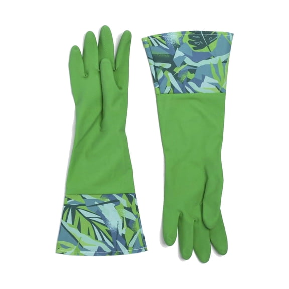 Bright Box Reusable Cleaning Gloves, Long Cuff Kitchen Dish Gloves, Green Palm, 1 Pair