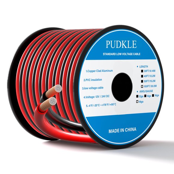 Cable eléctrico PUDKLE 18 AWG 30,5 m de aluminio revestido de cobre
