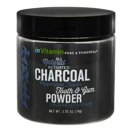 InVitamin - All Natural Activated Charcoal Tooth & Gum Powder in Jar Peppermint Flavor - 2.75