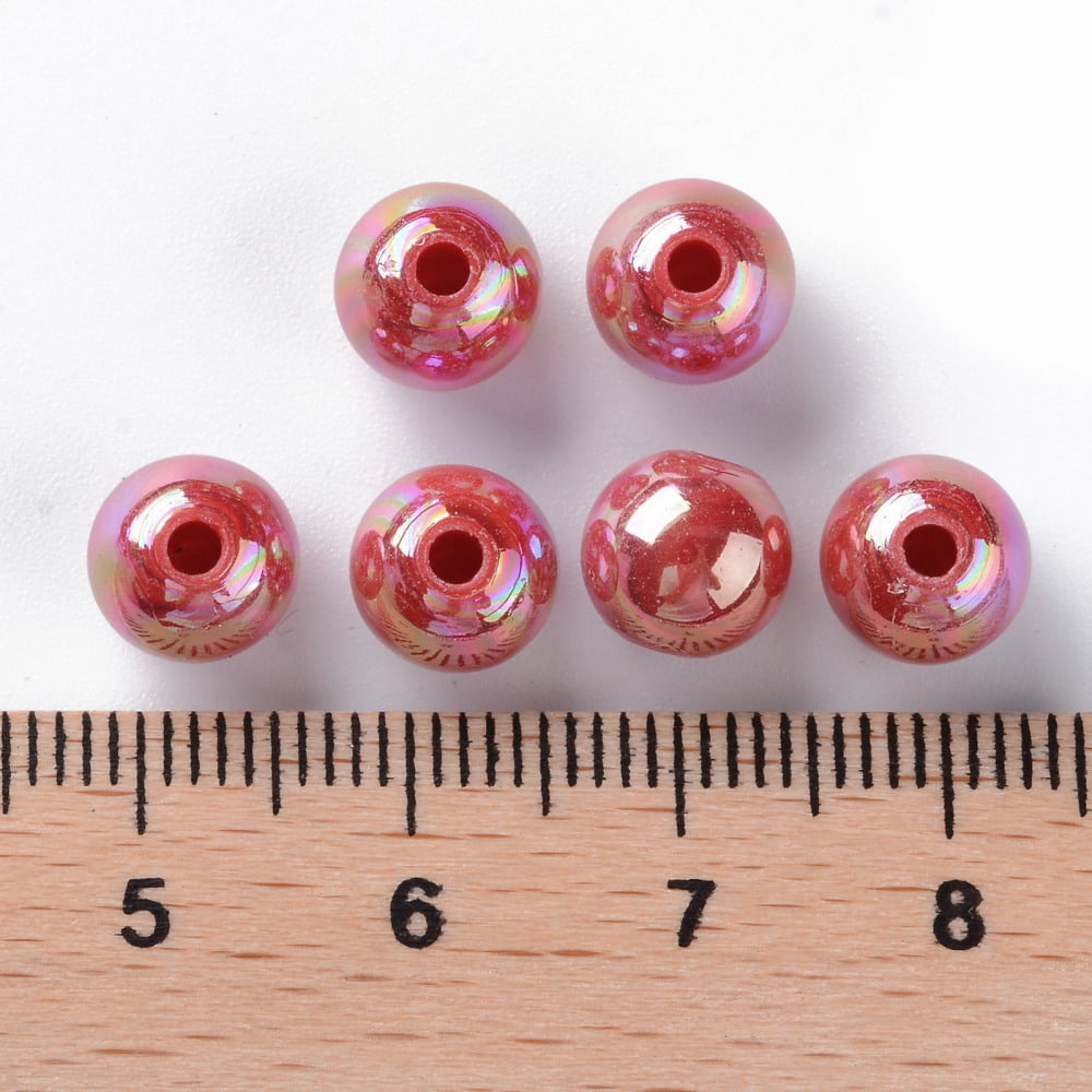Opaque Acrylic Beads AB color Plated Round FireBrick 8x7mm Hole: 2mm 1745pcs/500g