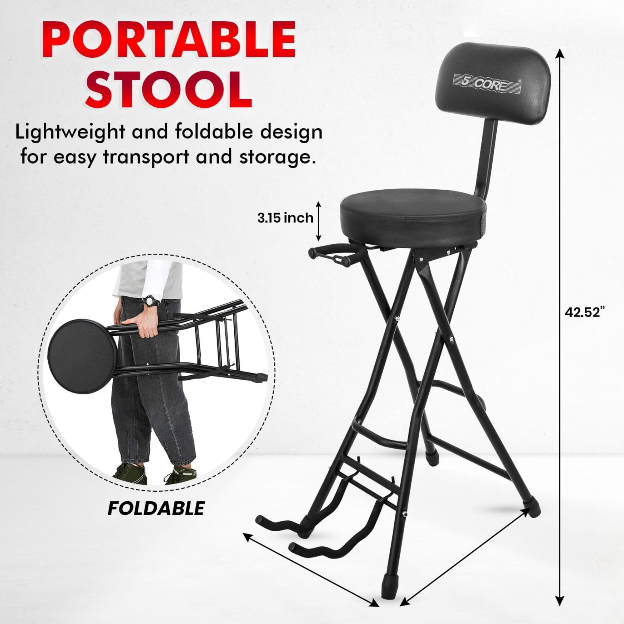 3-in-1 Adjustable Guitar Stool with Padded Seat & Built-in Stand