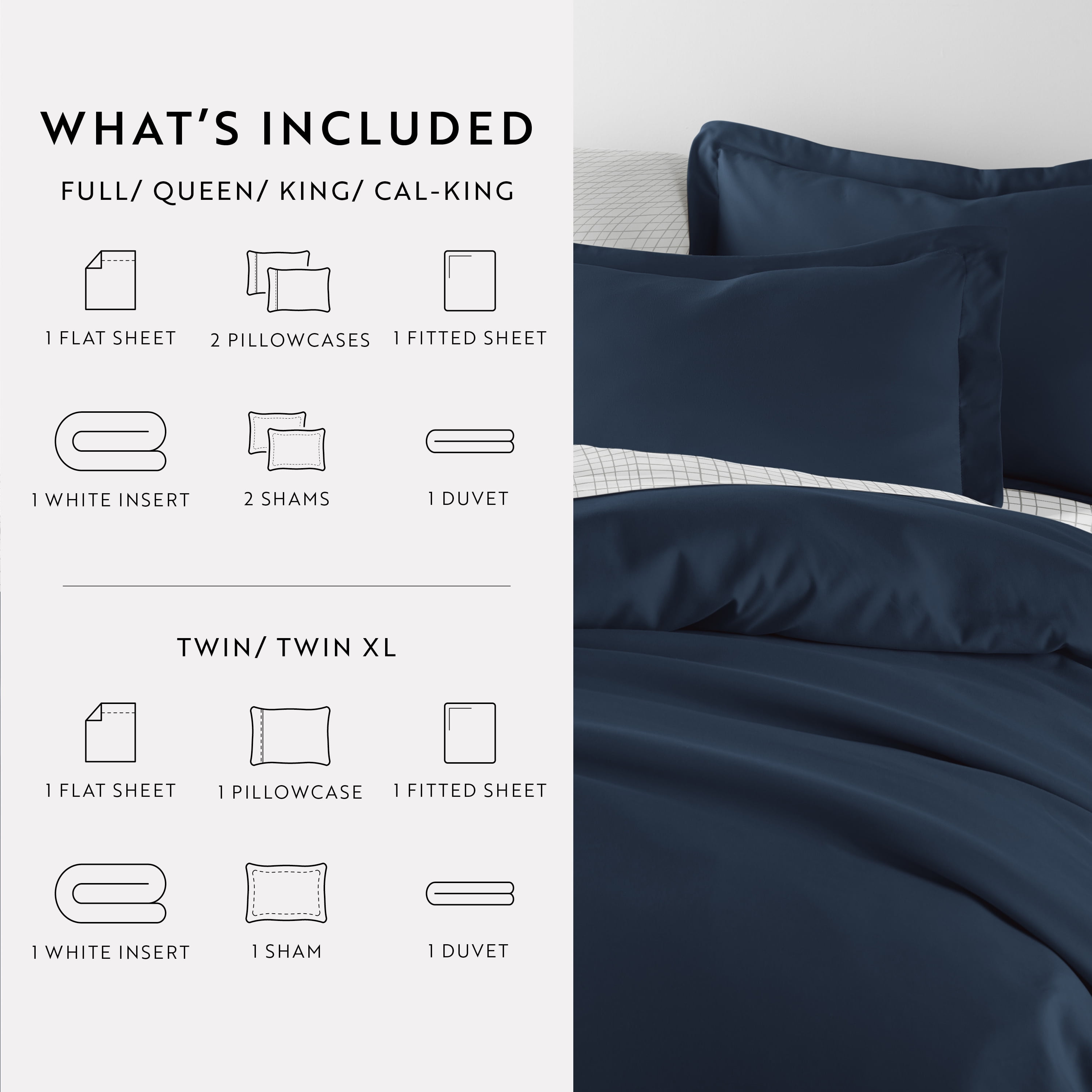 Noble Linens 7 Piece Solid Duvet Bundle in Navy, Twin