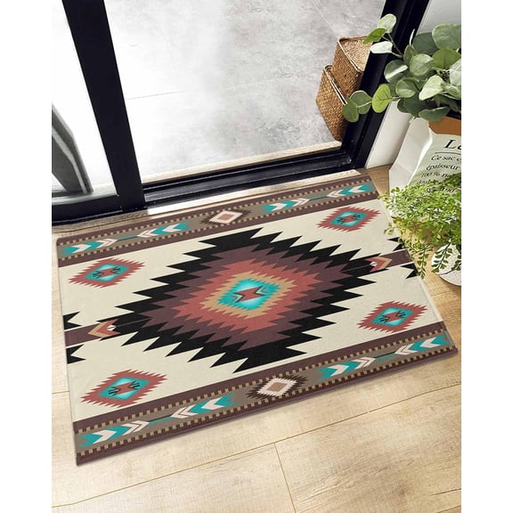 Shag Bath Rugs Boho Aztec Vintage Tribal Totem Plush Soft Fluffy Doormat Floor Carpet,Non-Slip Living Room Bedroom Kitchen Entryway Door Mats Ethnic Geometric Pattern